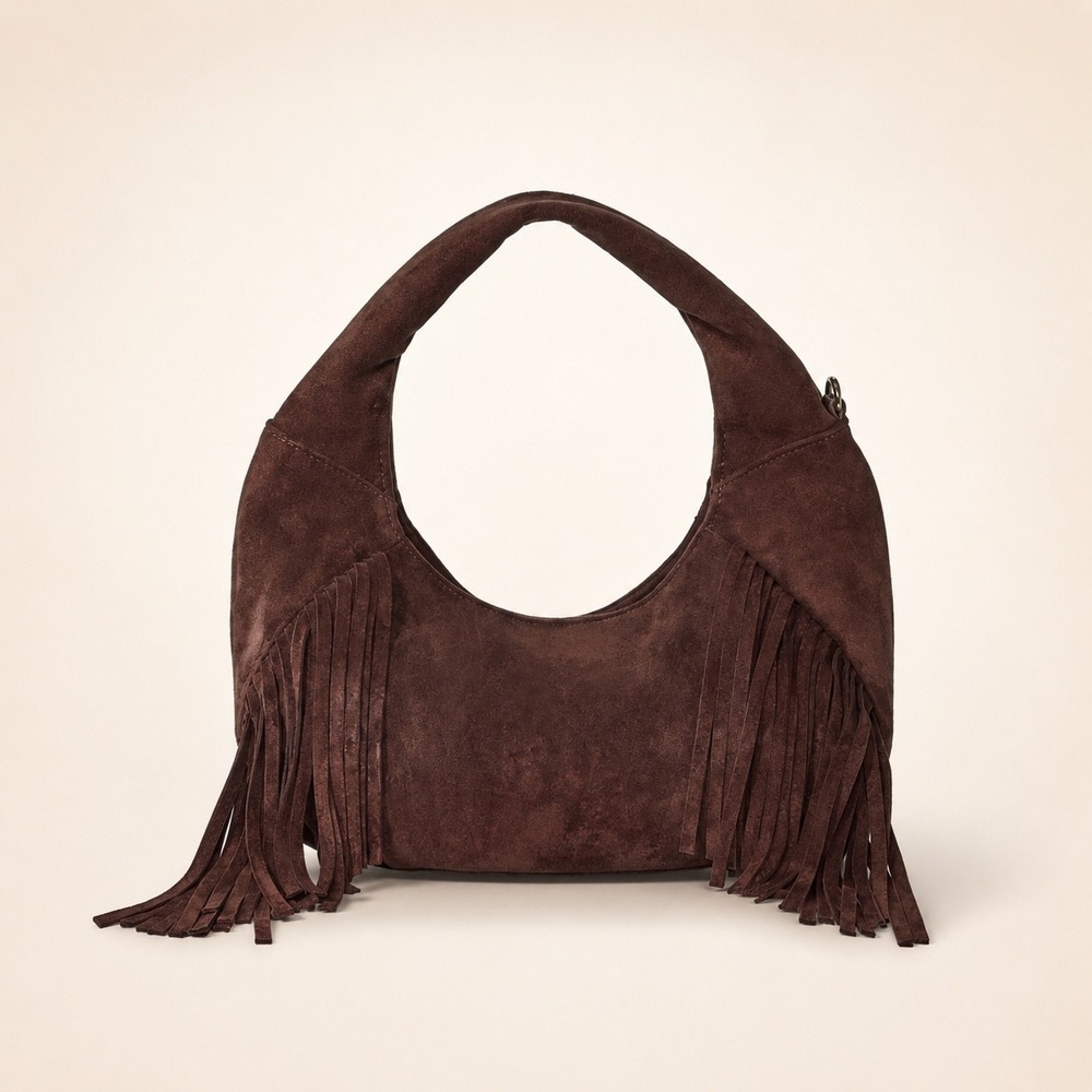 Universal Thread Brown Faux Suede Fringe Crescent Handbag Boho Hobo Bag NWT - Picture 3 of 5